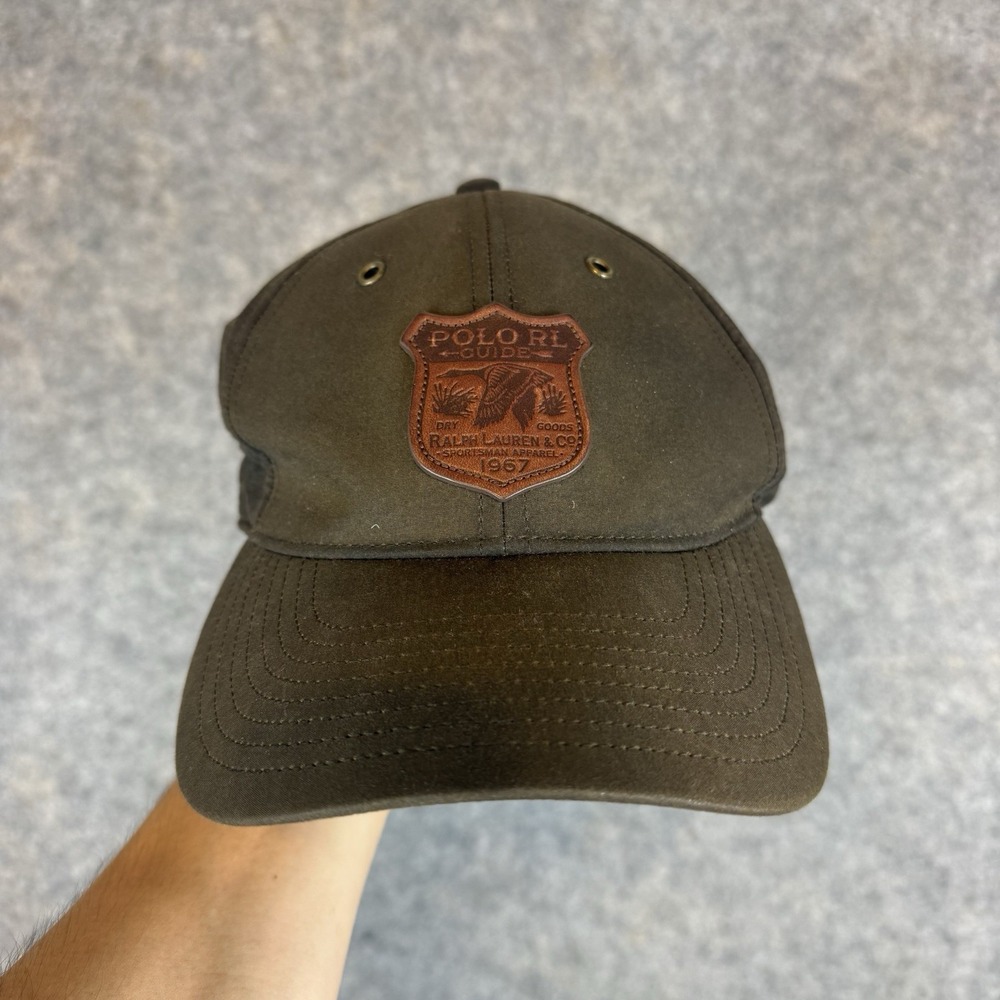 Polo Ralph Lauren Hat Cap Brown Oilcloth Wax Guide Sportsman Leather Strap Back